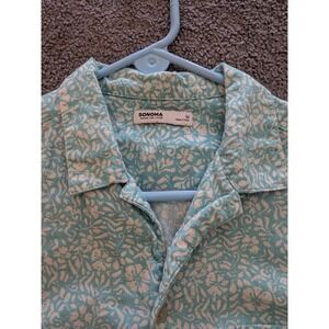Sonoma Goods For Life Mens‎ Turquoise Floral Short Sleeve Button Down Shirt M
